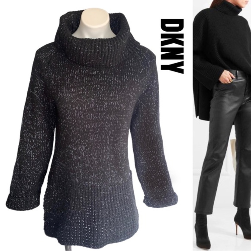DKNY Oversized Marled Waffle Knit Cowlneck Sweater